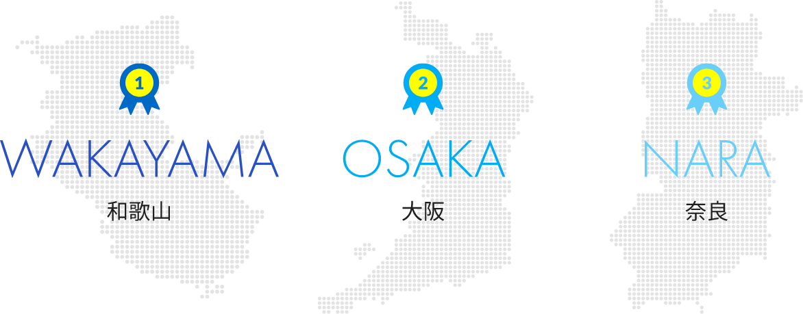 1位和歌山、2位大阪、3位奈良